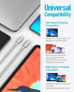 2-Pack New Nylon USB C to USB C Cable (3.3 ft 60W)