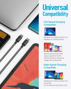 2-Pack New Nylon USB C to USB C Cable (3.3 ft 60W)