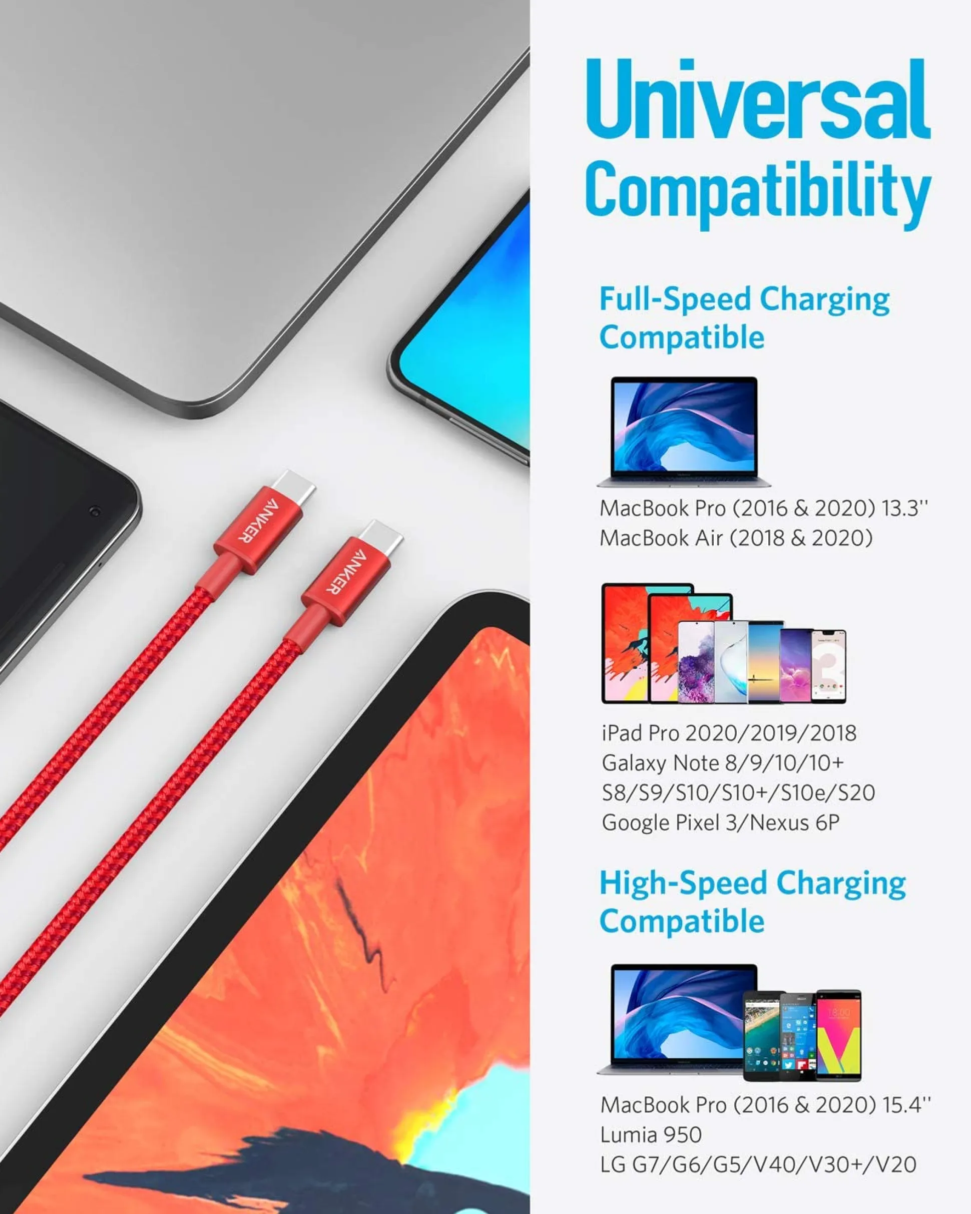 4-Pack New Nylon USB C to USB C Cable (3.3 ft 60W)