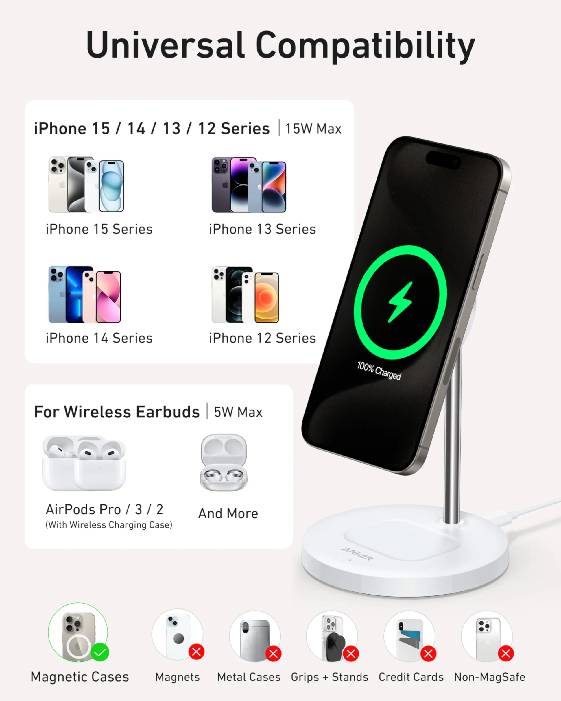 Refurbished Anker MagGo Wireless Charger (2-in-1, Stand)