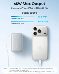 Refurbished Anker Nano Power Bank (10K, 45W, Built-In Retractable USB-C Cable)