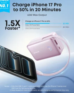 Refurbished Anker Nano Power Bank (10K, 45W, Built-In Retractable USB-C Cable)