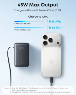 Refurbished Anker Nano Power Bank (10K, 45W, Built-In Retractable USB-C Cable)
